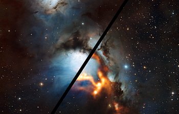 Peneirando poeira cósmica próximo do Cinturão de Orion (comparação de imagens)