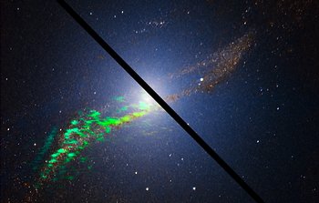 Het radiostelsel Centaurus A, gezien door ALMA (mousover-vergelijking)