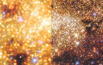 Sammenlign Mælkevejens centrum i synligt og nær-infrarødt lys