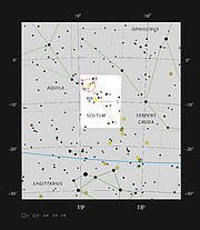 De open sterrenhoop Messier in het sterrenbeeld Schild