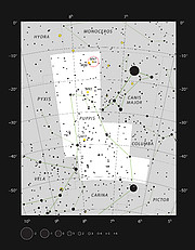 De klare stjernehobe Messier 47 og Messier 46 i stjernebilledet Puppis