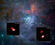 GRAVITY ontdekt dat één van de vier Trapeziumsterren in Orion dubbel is (met tekst)
