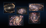 Cinco galaxias vistas con MUSE, instalado en el VLT de ESO, a varias longitudes de onda de luz