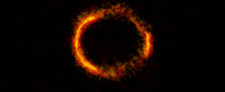 Immagine ALMA della galassia SDP.81 ingrandita da una lente gravitazionale