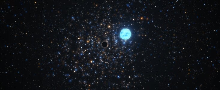 Vizualizace černé díry v kupě NGC 1850 deformující blízkou hvězdu
