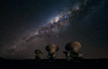 Mounted image 100: Four ALMA antennas on the Chajnantor plateau