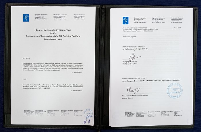 Die ESO unterzeichnet Vertrag mit chilenischer Firma für ELT Technical Facility