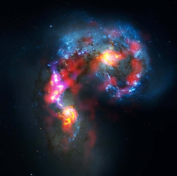 Kompositbild av Antenngalaxerna från observationer med ALMA och Hubbleteleskopet