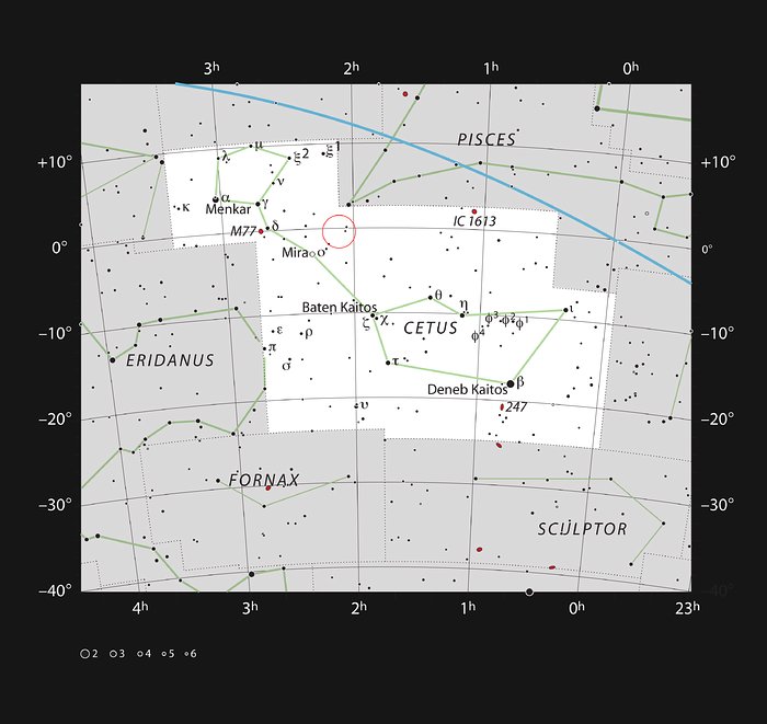 Die Lage der Galaxie Markarian 1018 im Sternbild Walfisch
