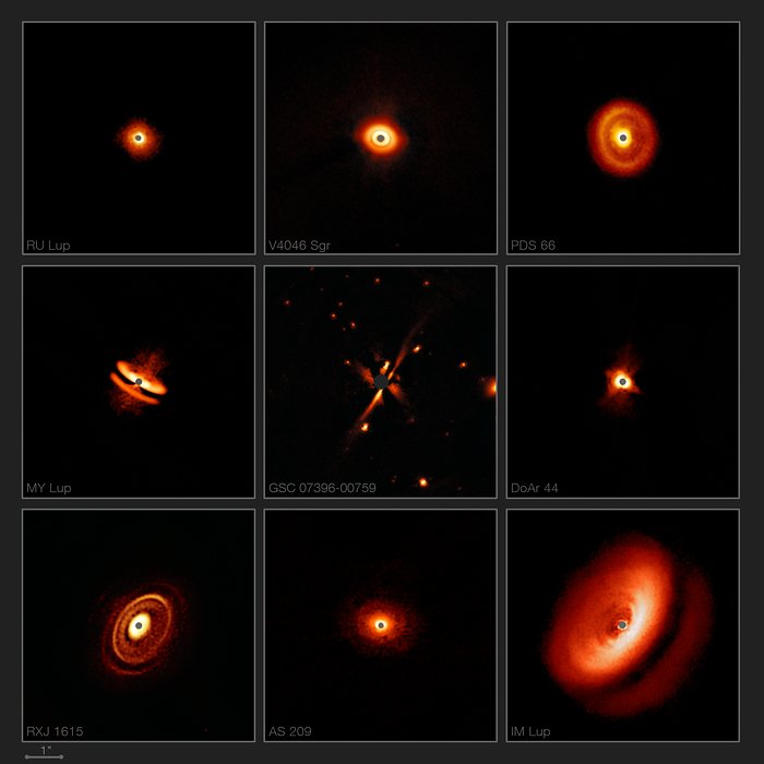 С приемником SPHERE получены изображения разнообразных пылевых дисков вокруг молодых звезд