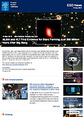ESO — ALMA et le VLT ont trouvé des preuves de la formation d’étoiles 250 millions d’années seulement après le Big Bang — Science Release eso1815fr-ch