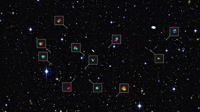 Videosekvence zoom - mladé galaxie ve vzdáleném vesmíru