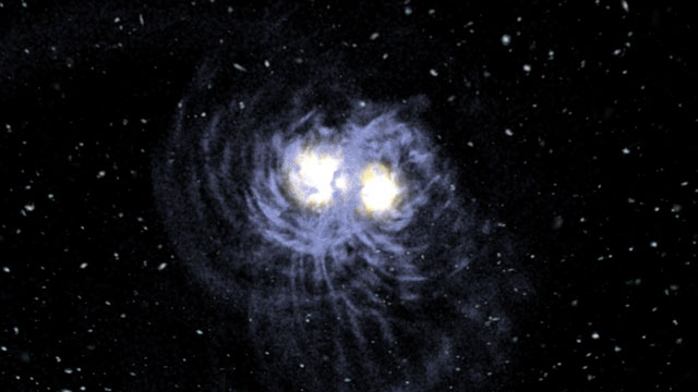 Verschmelzung zweier Galaxien (künstlerische Darstellung)