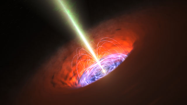 Představa supermasivní černé díry v centru galaxie