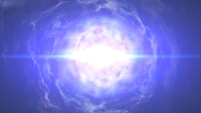 Animazione della fusione di una stella di neutroni che termina con l'esposione di una chilonova