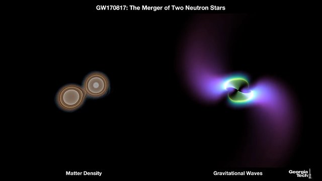 Sloučení dvou neutronových hvězd – gravitační pole a hmota