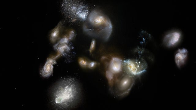 Impressão artística de uma megafusão de galáxias antigas