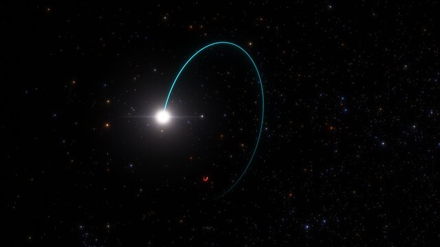 Animation artistique du système contenant le trou noir stellaire le plus massif de notre galaxie