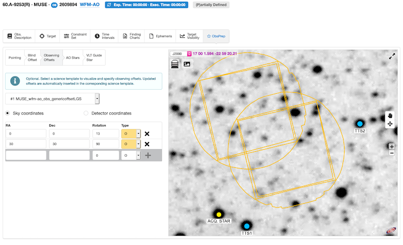 Screenshot of the ObsPrep tab - a new feature added for P104 in p2