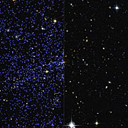 Confronto tra l'immagine X e quella in luce visibile per un ammasso di galassie distante