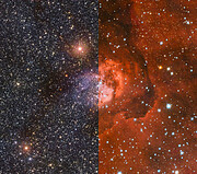 La nébuleuse Sh2-54 en lumière visible et infrarouge