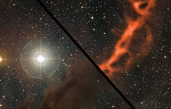 Comparación, al pasar el cursor sobre  la imagen, del filamento de formación  estelar en Tauro visto en el rango  milimétrico y en luz visible