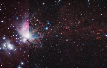 Comparación de la nube molecular de Orión en visible e infrarrojo