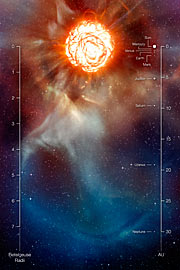 Un panache sur Bételgeuse (image d’artiste annotée)