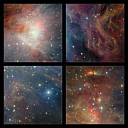 Extractos de la imagen infrarroja de la Nebulosa de Orión tomada por VISTA
