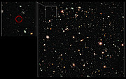 Fotografía del Hubble de UDFy-38135539, la galaxia que posee el récord de distancia