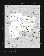 Oblast vzniku hvězd M 8 v souhvězdí Střelce