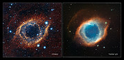 Comparación de infrarrojo y luz visible de la Nebulosa de la Hélice