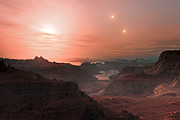 Rappresentazione artistica di un tramonto visto dalla super-Terra Gliese 667 Cc