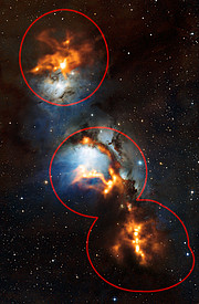 Het stof in de Orion-gordel uitgeplozen (waargenomen gebied)