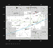 Posição do quasar 3C 279 na constelação da Virgem