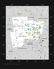 De sterrenhoop NGC 6520 en de donkere wolk Barnard 86 in het sterrenbeeld Boogschutter