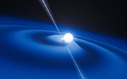 Artist’s impression of the pulsar PSR J0348+0432 and its white dwarf companion