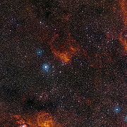 Vidvinkelbillede af himlen omkring stjernehoben NGC 3572