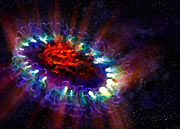 Kunstners illustration af  Supernova 1987a