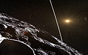 Vue d'artiste des anneaux qui entourent l'astéroïde Chariklo