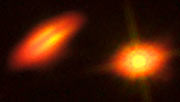 Složený snímek dvojhvězdy HK Tauri – HST a ALMA
