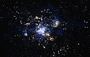 En galaxhop i vardande i det unga universum enligt ESO:s rymdkonstnär