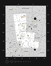 The bright star clusters Messier 47 and Messier 46 in the constellation of Puppis