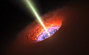 Artist’s impression van een superzwaar zwart gat in het centrum van een sterrenstelsel