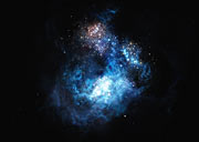 Artist’s impression van CR7: het helderste sterrenstelsel in het vroege heelal