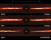 Imagens VLT e Hubble do disco em torno da AU Microscopii