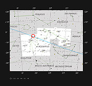 A estrela anã muito fria TRAPPIST-1 na constelação do Aquário
