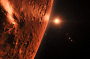 Artist’s impression van het uitzicht vanaf een planeet in het planetenstelsel van TRAPPIST-1