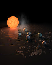 Artist’s impression van het TRAPPIST-1-stelsel