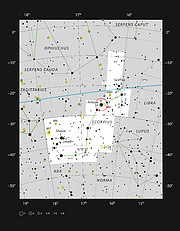 The bright red star Antares in the constellation of Scorpius